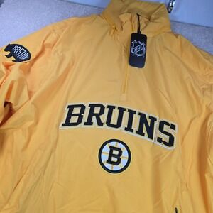 Pro Standard Windbreaker Jacket Mens L Yellow Boston Bruins NHL Half-Zip NWT